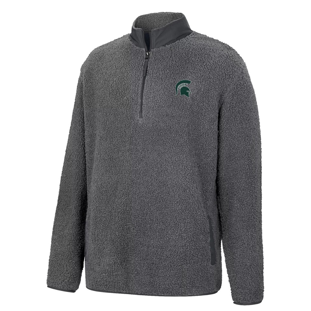 Colosseum Men's Large Michigan State Spartans Grey Keeping Score Sherpa 1/4 Zip